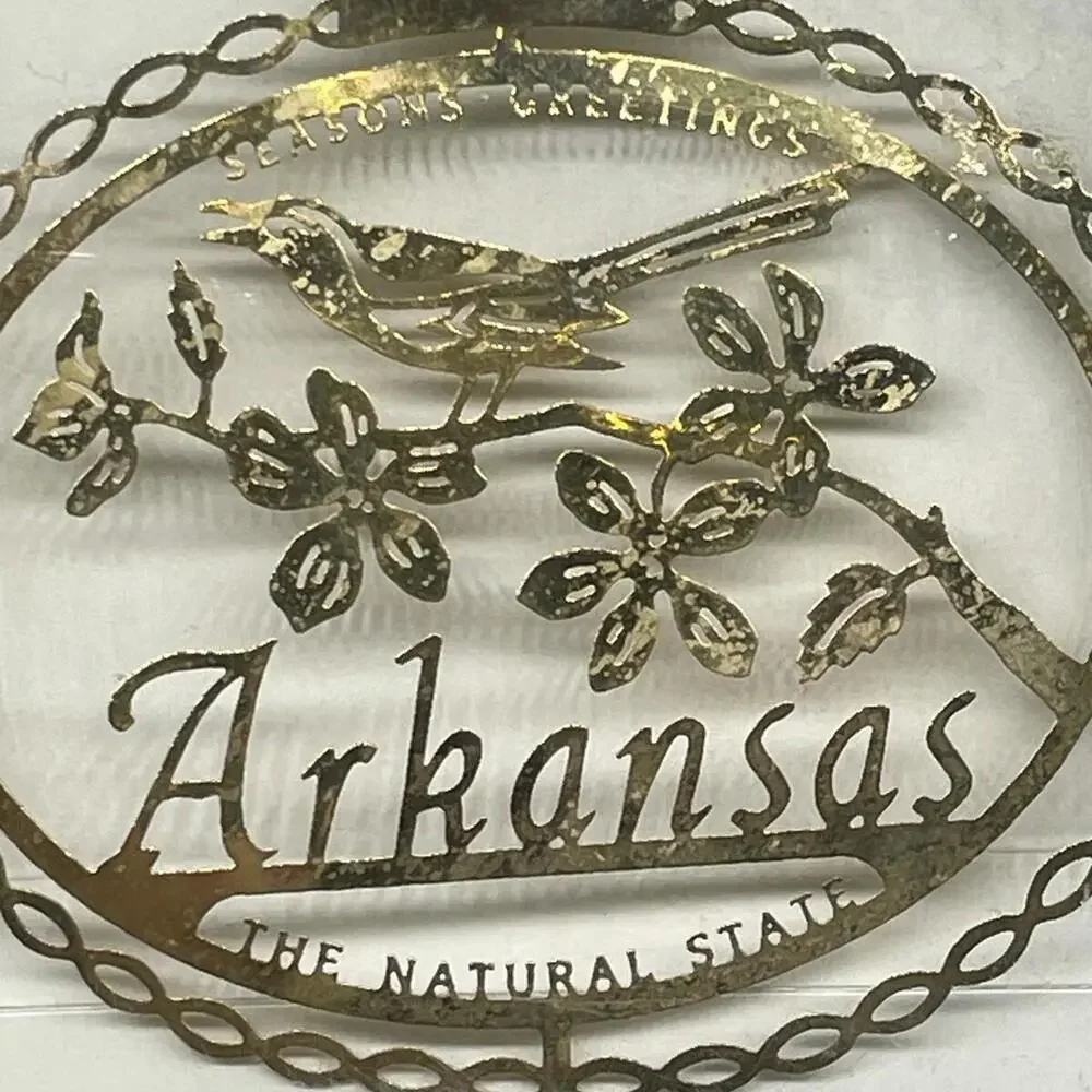 Arkansas The Natural State 24k Gold Plate‎ Brass Christmas Ornament